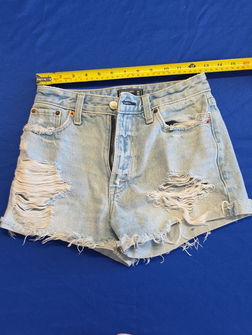 Abercrombie & Fitch Light Wash Distressed Denim Cutoff Shorts